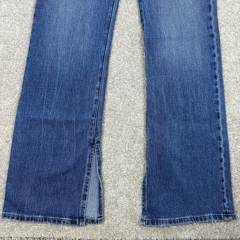 Evereve Womens High Rise Flare Leg Jeans Blue Medium Wash Side Slit Hem Size 28 - Picture 3 of 7